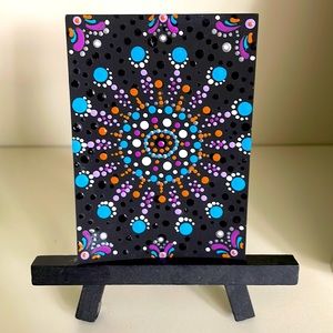 ACEO Original Painting Acrylic  “Burst of Blue” Dot Mandala Signed Collectible